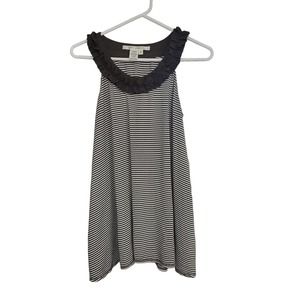 Max Studio Brown and Cream Striped Tank Ruffle Neck - Small